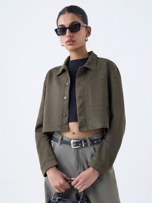 Nuon Olive Faux-Suede Jacket