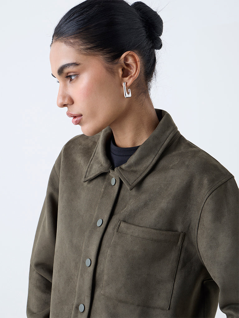 Nuon Olive Faux-Suede Jacket - Image 3