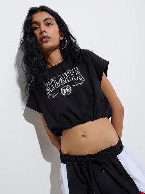 Nuon Black Text Printed Cotton-Blend T-Shirt