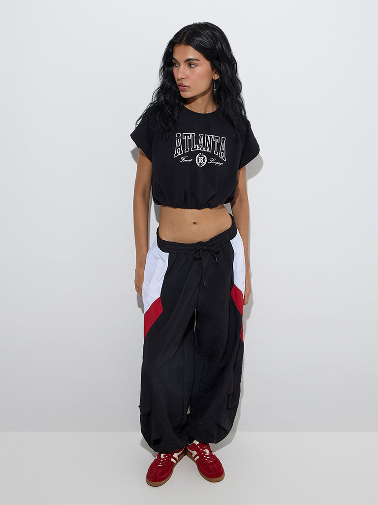 Nuon Black Text Printed Cotton-Blend T-Shirt - Image 2