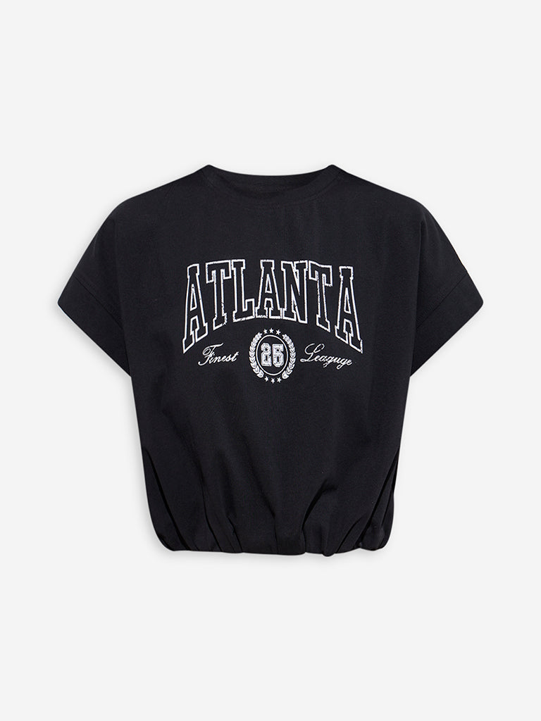 Nuon Black Text Printed Cotton-Blend T-Shirt - Image 5