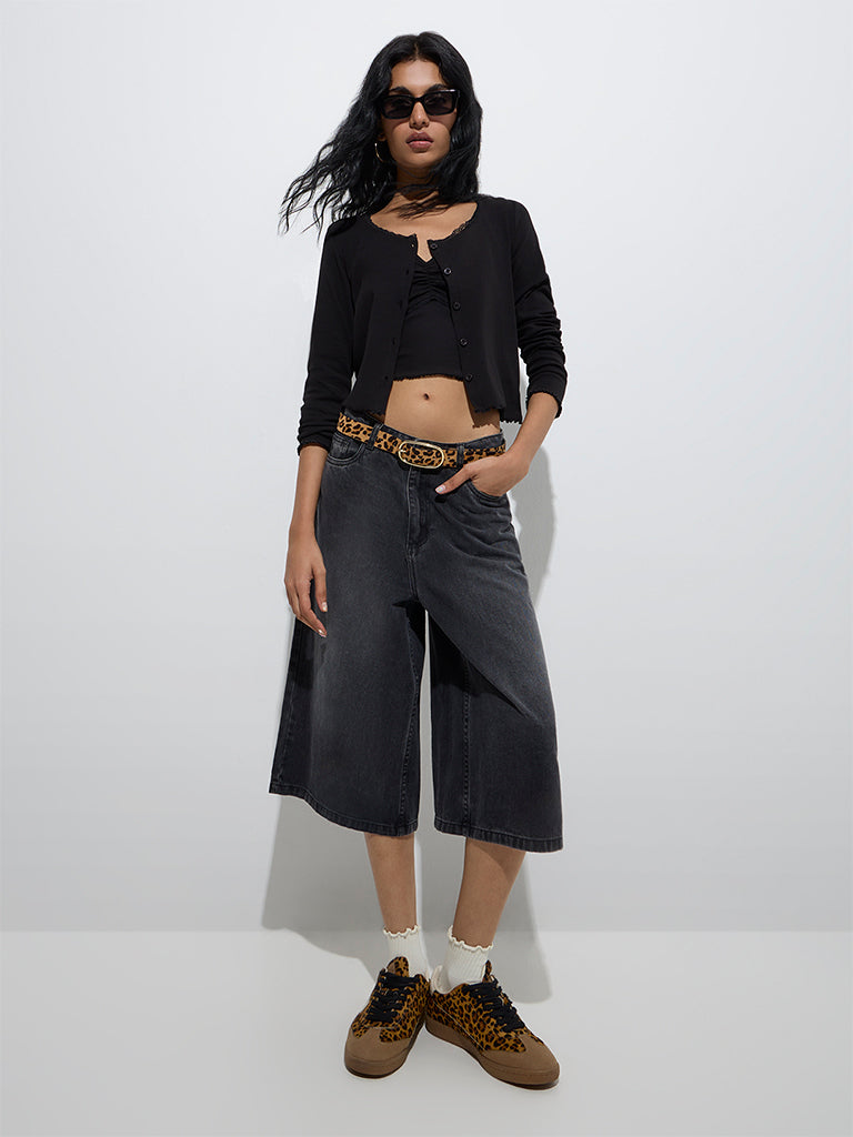 Nuon Black Solid Cotton-Blend Top with Inner Set