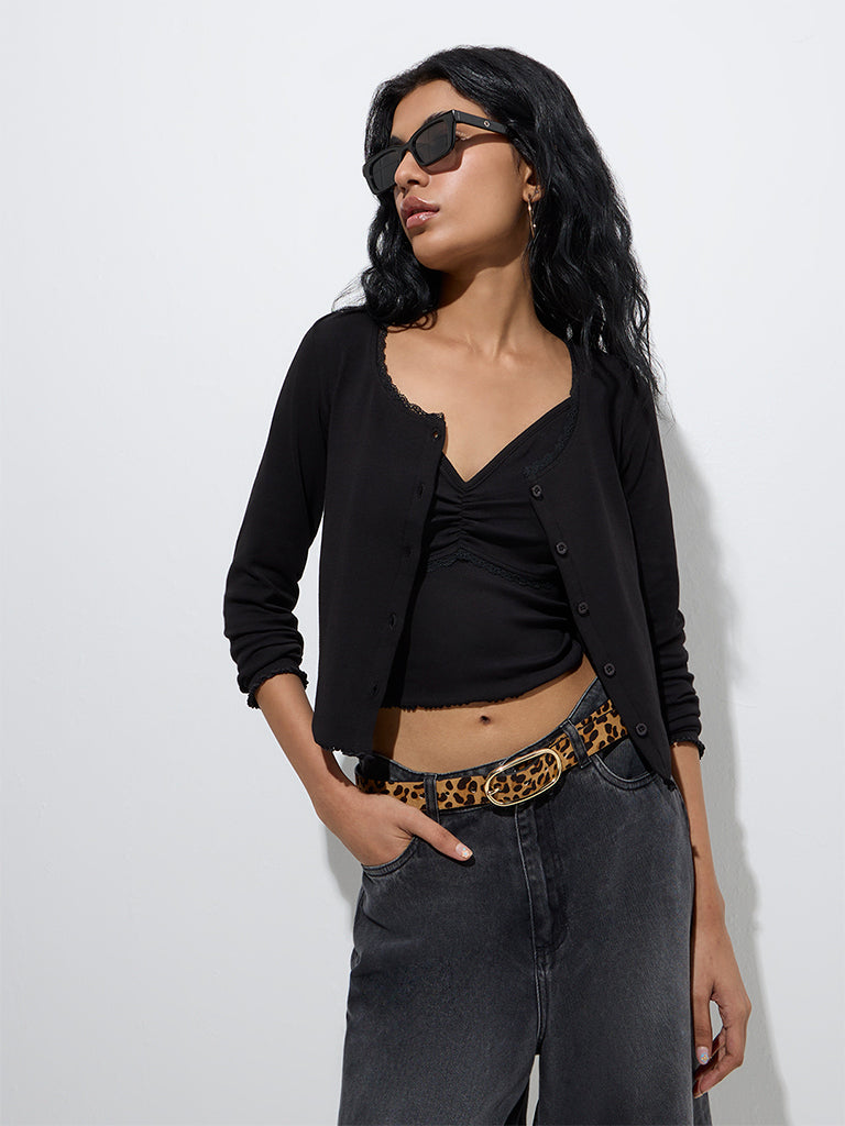 Nuon Black Solid Cotton-Blend Top with Inner Set - Image 2