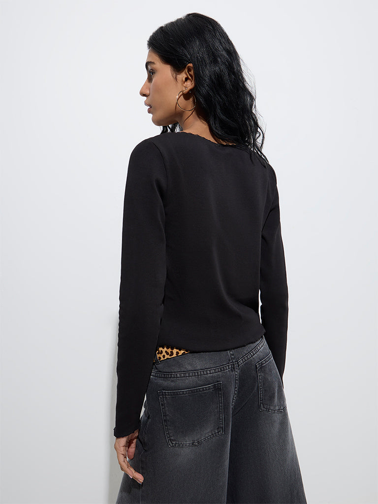 Nuon Black Solid Cotton-Blend Top with Inner Set - Image 4