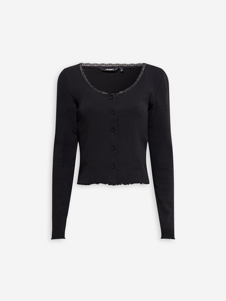 Nuon Black Solid Cotton-Blend Top with Inner Set - Image 5