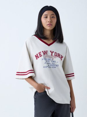 Nuon Off-White Text Detailed Cotton-Blend T-Shirt