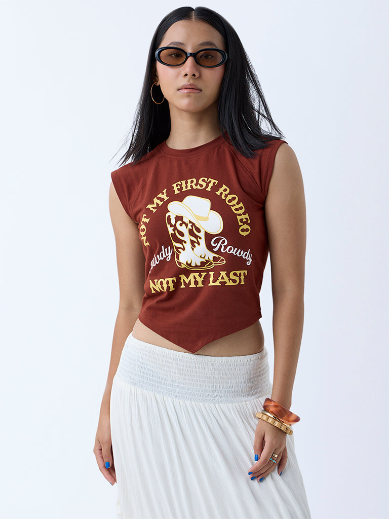 Nuon Rust Cowboy-Themed Cotton-Blend T-Shirt - Image 2