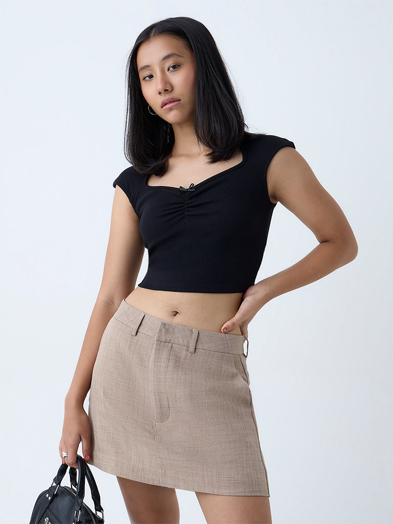 Nuon Black Ribbed-Textured Cotton-Blend Top - Image 3