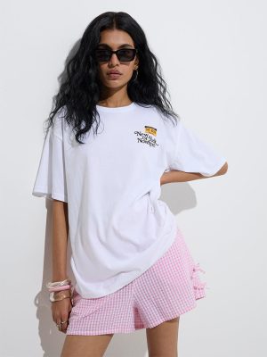 Nuon White Cityscape Detailed Cotton T-Shirt