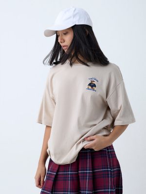 Nuon Beige Teddy Bear Design Cotton T-Shirt