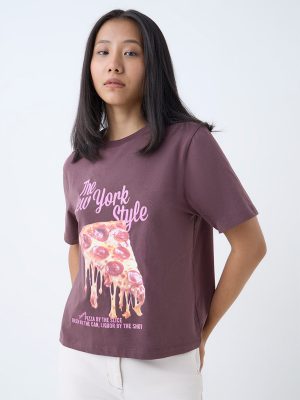 Nuon Brown Printed Cotton T-Shirt