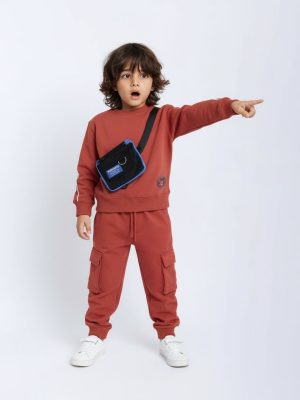 HOP Kids Red Cotton Sweatshirt with Joggers Set