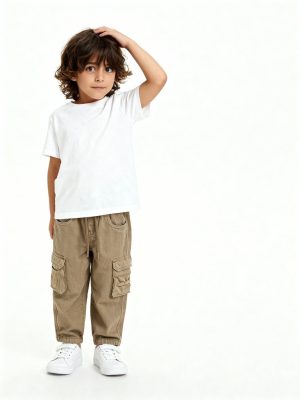 HOP Kids Brown Cargo-Style Relaxed-Fit Mid-Rise Cotton Jeans