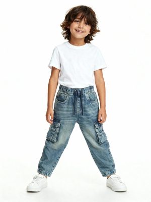 HOP Kids Blue Faded Cargo-Style Relaxed-Fit Mid-Rise Jeans