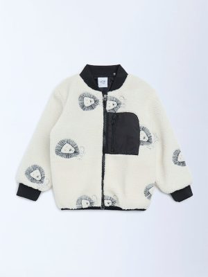 HOP Kids Off-White Animal Design Fleece Jacket