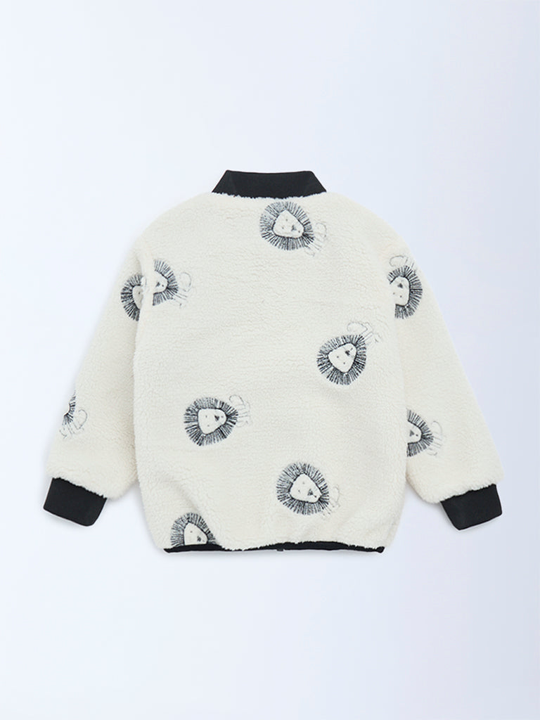 HOP Kids Off-White Animal Design Fleece Jacket - Image 2