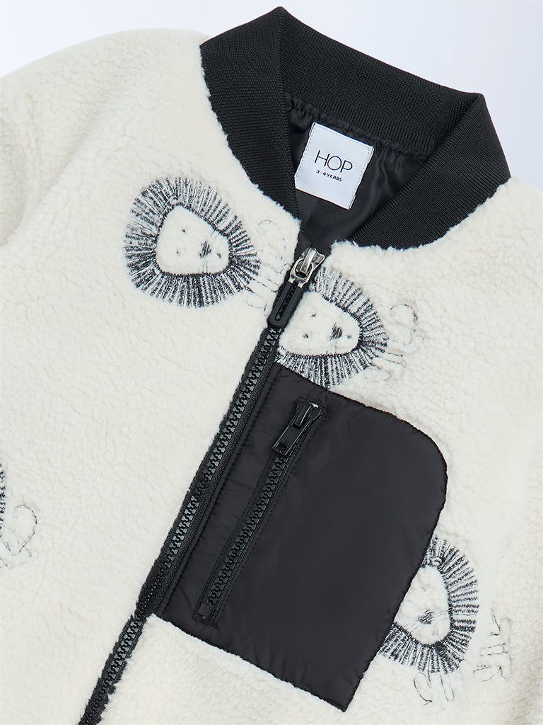 HOP Kids Off-White Animal Design Fleece Jacket - Image 3