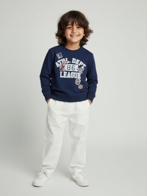 HOP Kids Navy Text Detailed Cotton Sweatshirt