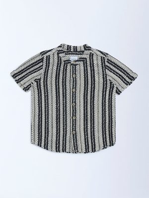 HOP Kids Black Striped Textured Cotton Shirt
