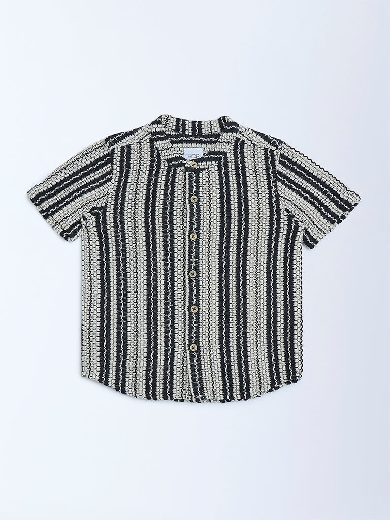 HOP Kids Black Striped Textured Cotton Shirt