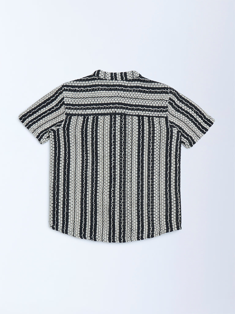 HOP Kids Black Striped Textured Cotton Shirt - Image 2