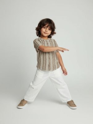 HOP Kids Brown Striped Textured Cotton Shirt