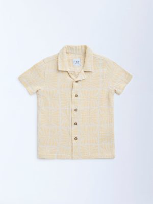 HOP Kids Kids Light Yellow Leaf Design Cotton-Blend Shirt