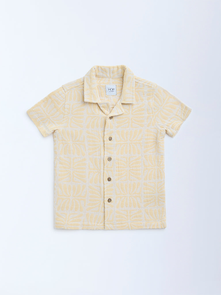 HOP Kids Kids Light Yellow Leaf Design Cotton-Blend Shirt
