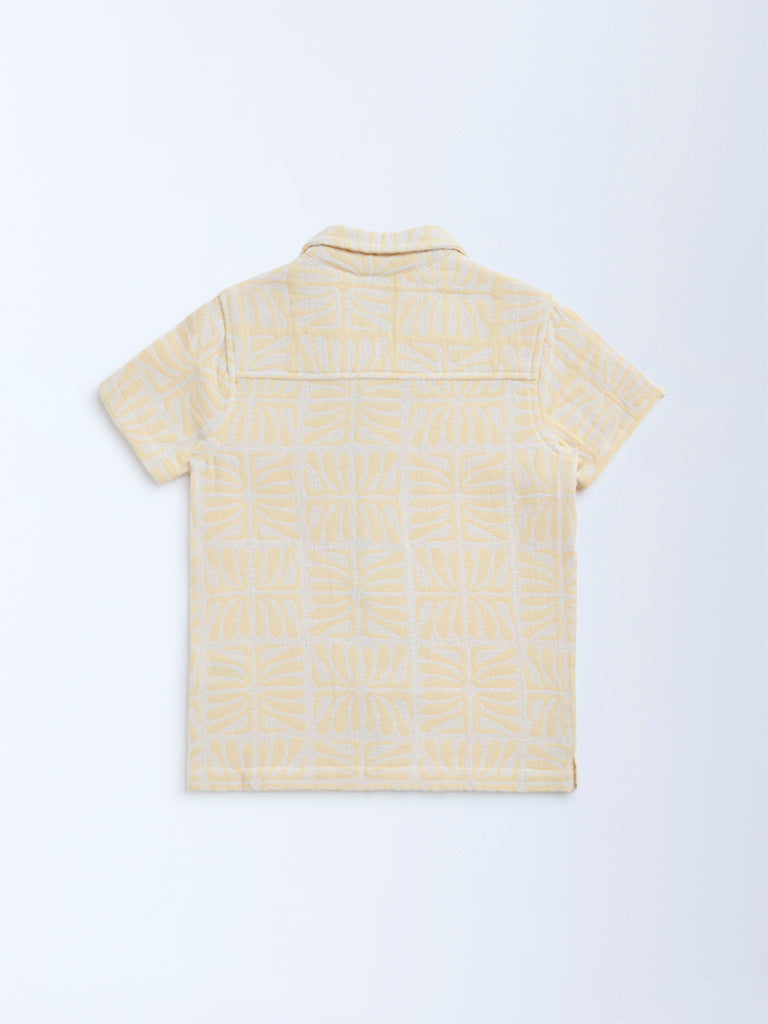 HOP Kids Kids Light Yellow Leaf Design Cotton-Blend Shirt - Image 2