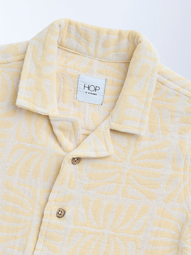 HOP Kids Kids Light Yellow Leaf Design Cotton-Blend Shirt - Image 3