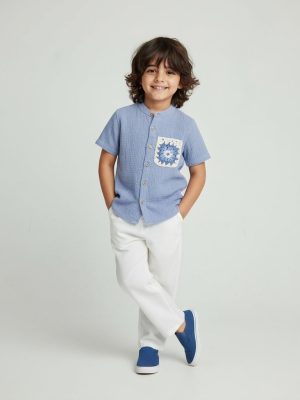 HOP Kids Kids Dusty Blue Crinkle-Textured Cotton Shirt