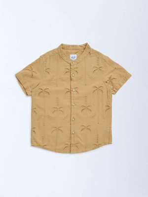 HOP Kids Mustard Tropical-Inspired Cotton Shirt