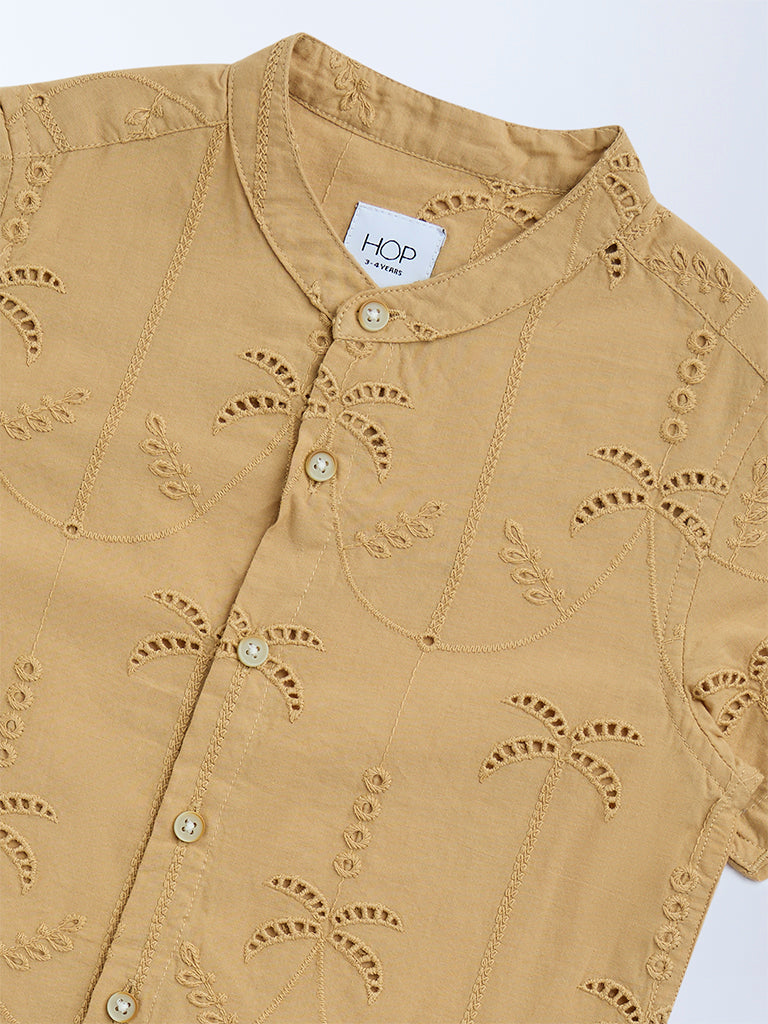 HOP Kids Mustard Tropical-Inspired Cotton Shirt - Image 3