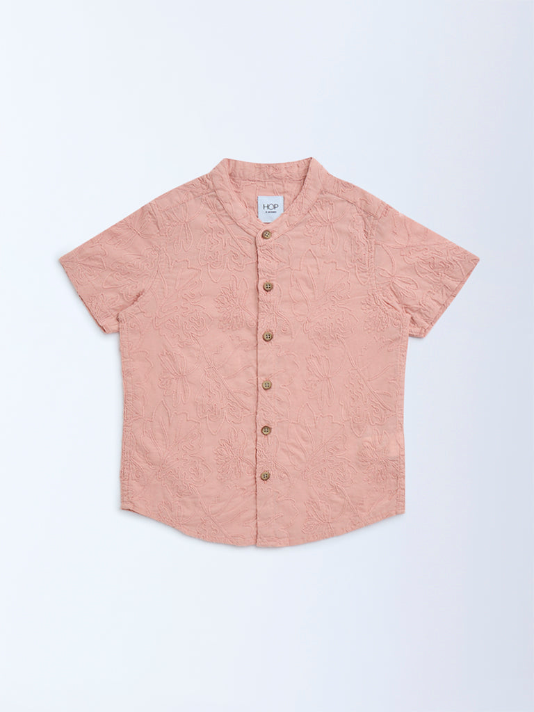 HOP Kids Dusty Pink Embroidered Cotton Shirt