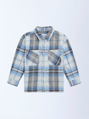 HOP Kids Blue Checkered Cotton Shirt