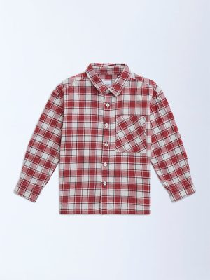 HOP Kids Red Checkered Cotton Shirt