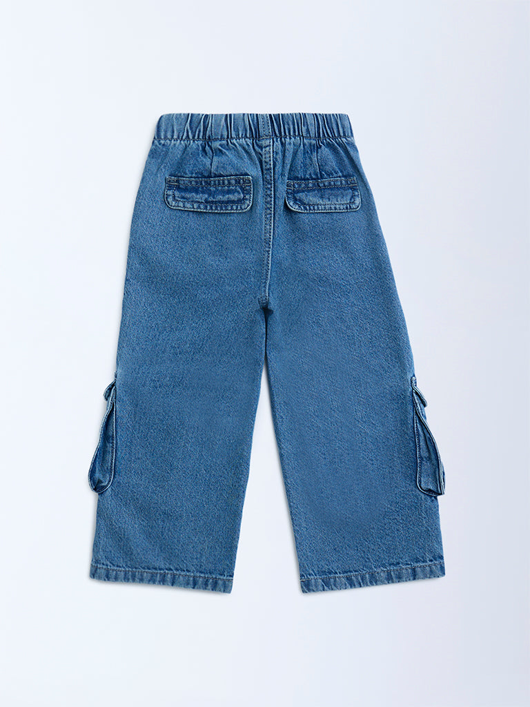 HOP Kids Blue Bow-Detailed Wide-Leg High-Rise Jeans - Image 5