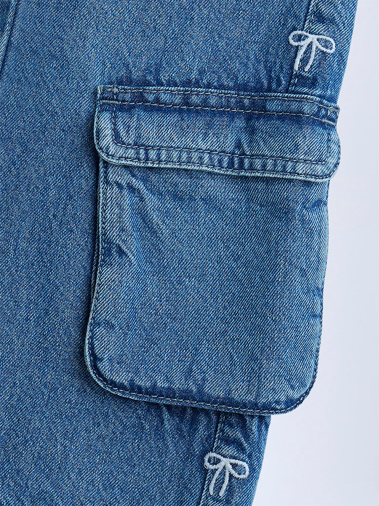 HOP Kids Blue Bow-Detailed Wide-Leg High-Rise Jeans - Image 6