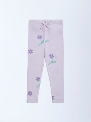 HOP Kids Lilac Floral High-Rise Cotton-Blend Leggings