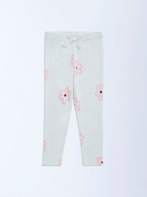 HOP Kids Off-White Floral High-Rise Cotton-Blend Leggings