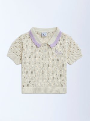 HOP Kids Off-White Knit-Textured Cotton Polo T-Shirt