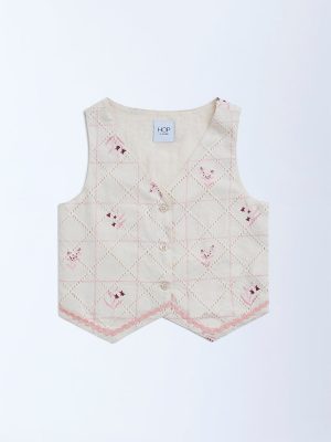 HOP Kids Off-White Embroidered Cotton Vest Top