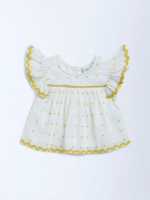 HOP Kids White Embroidered Cotton Top