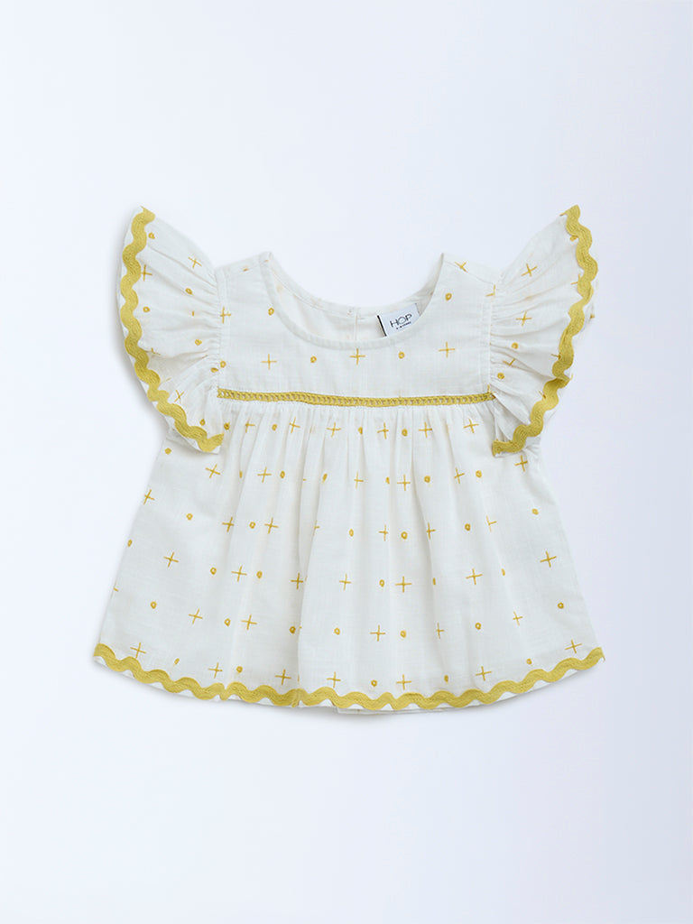 HOP Kids White Embroidered Cotton Top