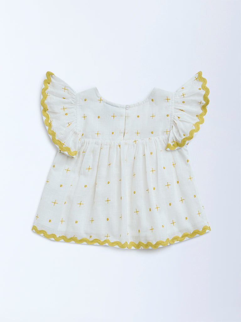 HOP Kids White Embroidered Cotton Top - Image 2