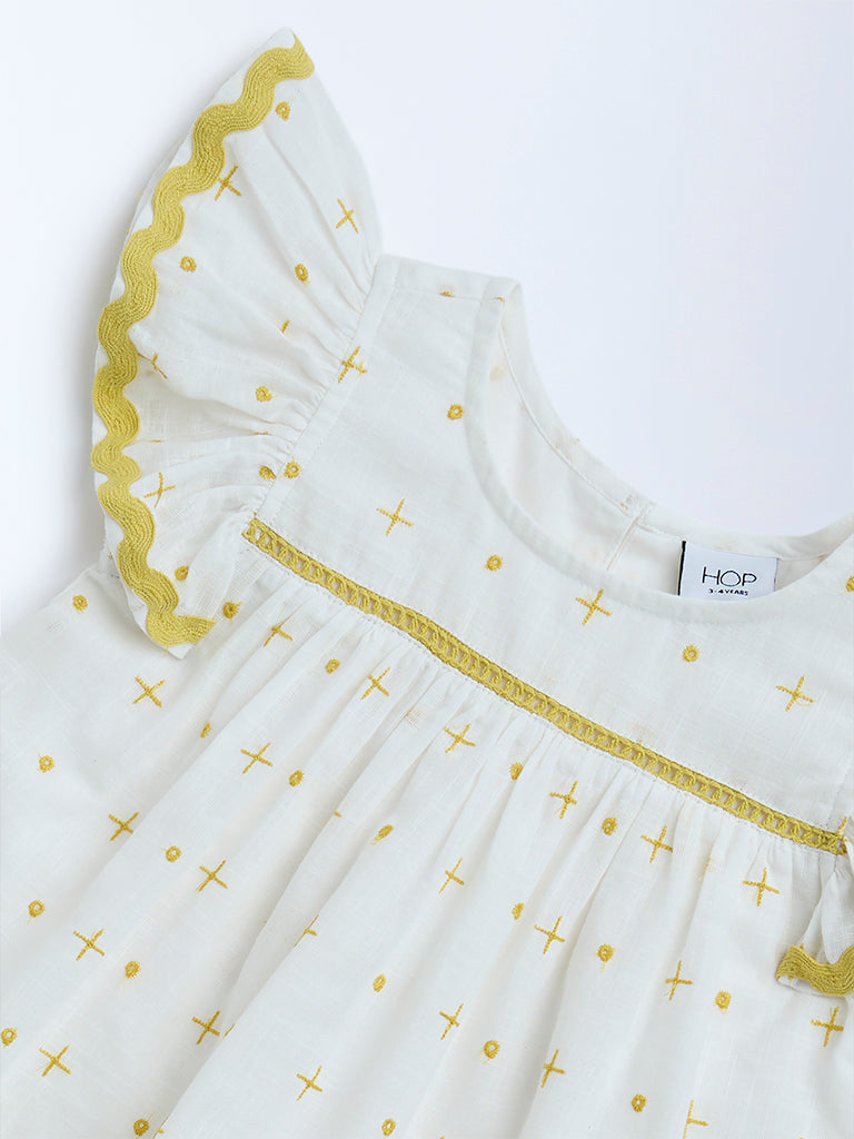 HOP Kids White Embroidered Cotton Top - Image 3