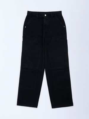 Y&F Kids Black Relaxed-Fit Mid-Rise Jeans