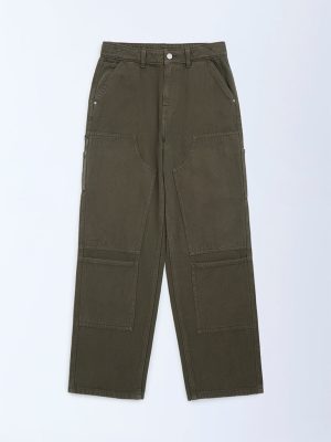 Y&F Kids Olive Relaxed-Fit Mid-Rise Jeans