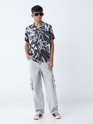 Y&F Kids Grey Cargo-Style Mid-Rise Relaxed-Fit Jeans