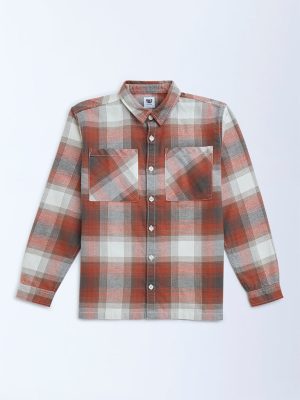 Y&F Kids Red Checkered Resort-Fit Cotton Shirt